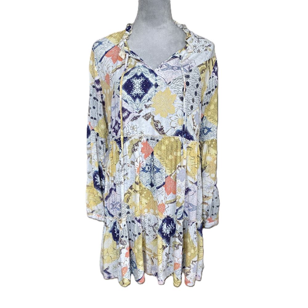 DEAR JOHN Y2K Lucy Tiered Dress in Patchwork Boho Dress Size Small